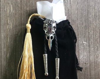 New! Silver Bull Skull Bolo Tie Necklace Handmade Wedding Gift Men Women Kids Customize Braided Cord Western Cowboy