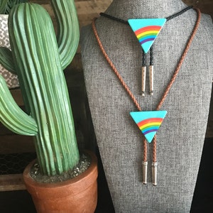 Triangle Rainbow Bolo Tie Necklace Men Women Western Gift Customize Tips & Braided Cord Modern Cowboy Bola Vintage Style Fashion Accessory image 10