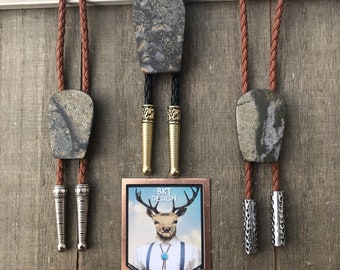 Pyrite Agate Gemstone Bolo Tie Necklace Southwest Wedding Gift Men Women Kids Customize Cord and Tips Natural