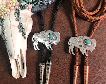 New! Silver Tribal Buffalo Bolo Tie Necklace Handmade Wedding Gift Men Women Kids Customize Braided Cord Western Cowboy