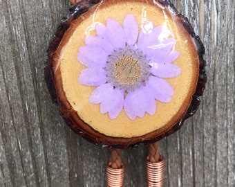 Light Purple Flower Wood Bolo Tie Necklace Spring  Wedding Gift Men Women Kids Customize Cord and tip Featured in Pioneer Woman Magazine