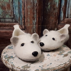 Felted men's slippers-woolen warm slippers-polar bear slippers-3D bears slippers-bears clogs-warm shoes-white bears slippers-felt shoes