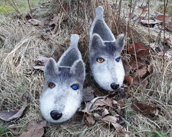 Wolf slippers-slippers a wolf-warm slippers-wild dogs slippers-3D wolf slippers-wolf clogs-dogs slippers- slippers animal-felt shoes