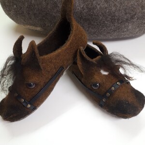 HORSES slippers-woolen slippers-warm slippers-FELT slippers-3D horses slippers-horses clogs-warm shoes-brown horses slippers-felt shoes image 2