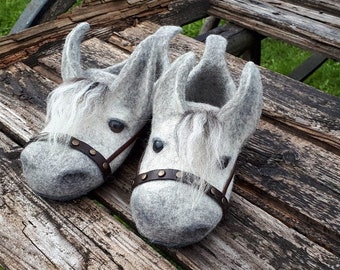 Felt child slippers  Felted baby clogs Horses Woolen children size clogs Horses felt slippers Horses clogs Gift for baby