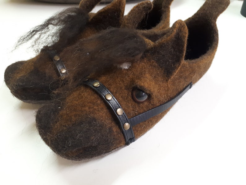 HORSES slippers-woolen slippers-warm slippers-FELT slippers-3D horses slippers-horses clogs-warm shoes-brown horses slippers-felt shoes image 4