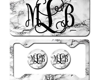 Black marble License Plate  Personalized Plate and Car Coasters  Car Accessories  Monogrammed