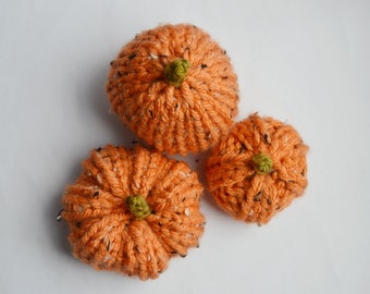 Hand Knitted Pumpkins, Set of 3, Autumn Decor, Knitted Decor