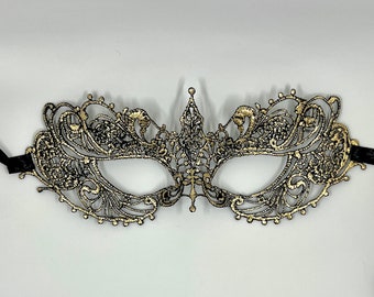 Masquerade mask, lace masquerade gold with black mask, metalic gold with black mask perfect for masked ball parties