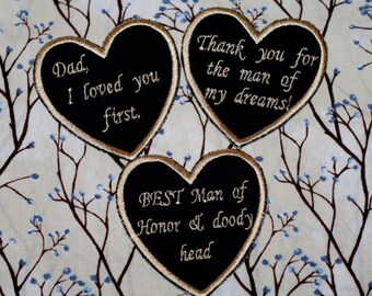 set of 3 wedding embroidered heart tie patch for father of the bride, best man wedding personalized gift, groom heart patch for ties