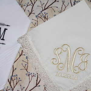 His and Hers Wedding monogram initials embroidered handkerchief for mother of the bride and as bride monogram gift image 4