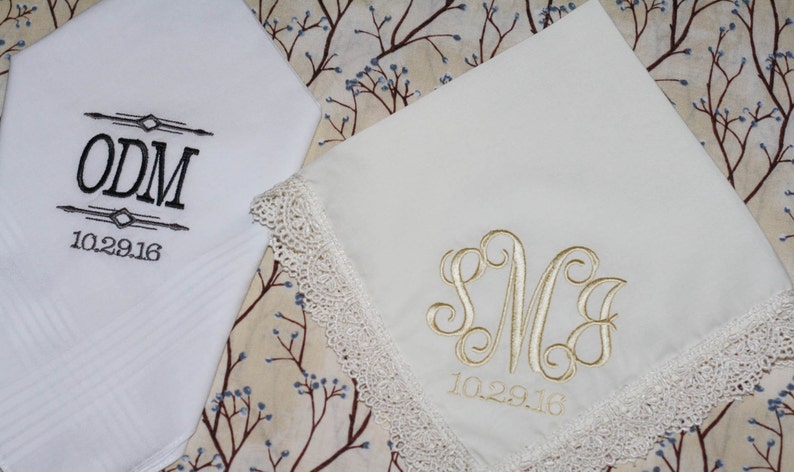 His and Hers Wedding monogram initials embroidered handkerchief for mother of the bride and as bride monogram gift image 4