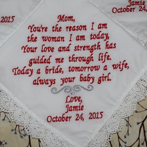 Set of 3 Bridal wedding gift Mother of the bride handkerchief, Embroidered wedding handkerchiefs, mother of the bride, father of the bride