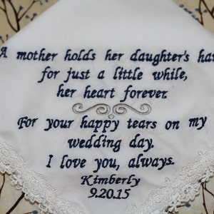 Mother of the bride handkerchief, Father&#39;s wedding embroidered handkerchief, bridesmaid wedding gift