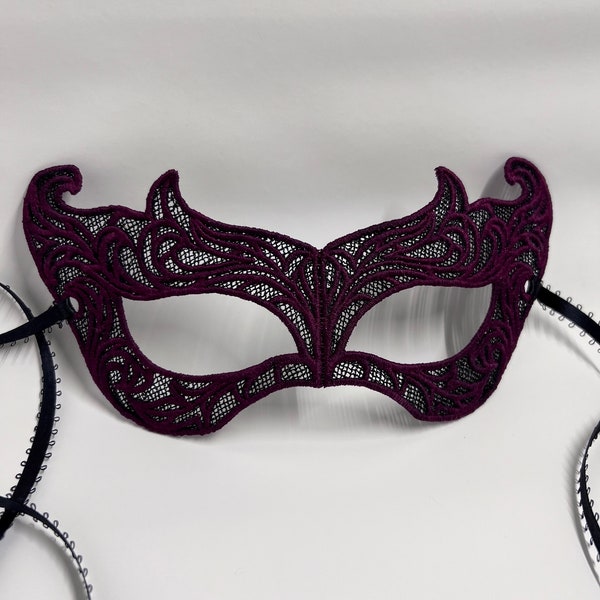 Lace masquerade mask, Black and maroon masquerade custom mask, raven halloween costume mask, masquerade ball party mask