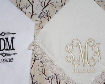 His and Hers Wedding monogram initials embroidered handkerchief for mother of the bride and as bride monogram gift