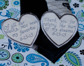 Set of 2 iron on personalized wedding tie patches, father of the bride, father of the groom and groom's wedding tie patch