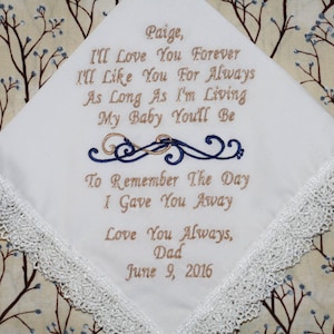 Hochzeitsgeschenk von Vater zu Tochter, personalisierte Hochzeit besticktes Taschentuch für Mutter der Braut, Mutter des Bräutigams