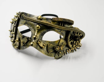 Steampunk masquerade mask, gold and black mechanical masquerade mask for masquerade galas for male masks