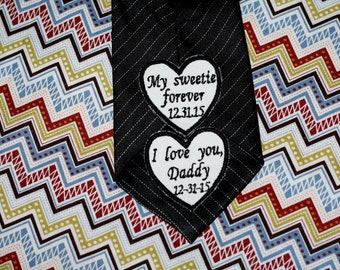 wedding tie patch, wedding personalized heart patch for father of the bride, father of the groom and groom iron on tie patch