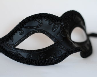 black phantom masquerade mask, fit for raven costume, masked masquerade ball parties