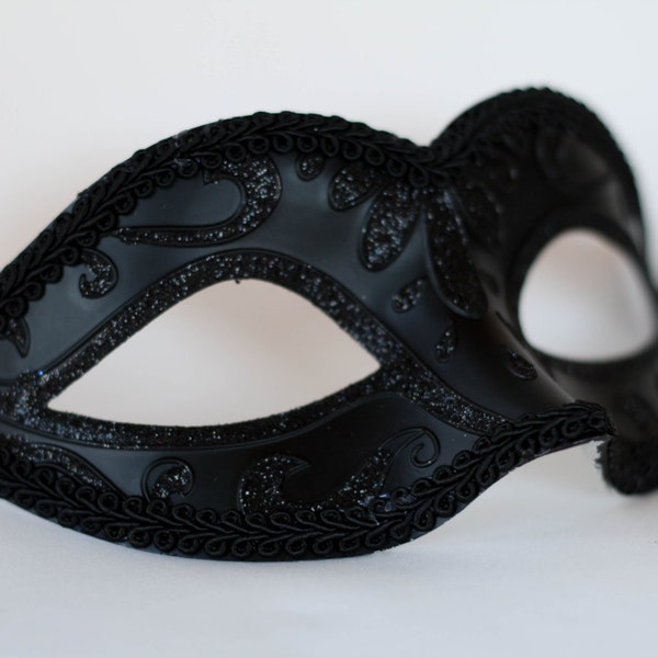 black phantom masquerade mask, fit for raven costume, masked masquerade ball parties