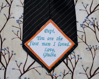 One Iron on wedding tie patch, Grooms iron on tie patch, father of the bride embroidered tie patch, father of the groom, heart tie patch,