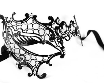 Masquerade mask, black lace masquerade mask, metal lace mask, wedding masquerade mask, prom mask