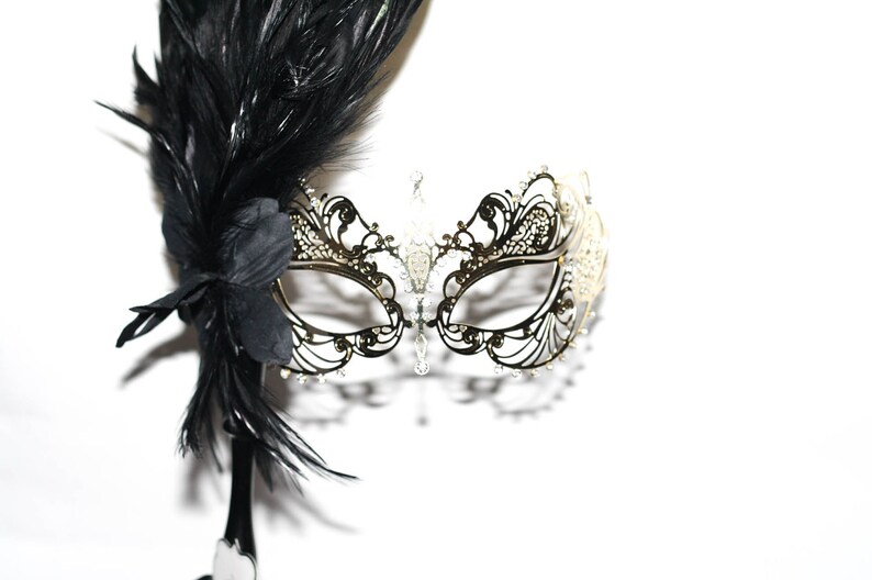Gold Masquerade Mask With a Stick Mask Handle With Black Etsy UK