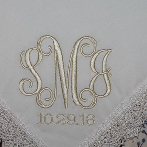 His and Hers Wedding monogram initials embroidered handkerchief for mother of the bride and as bride monogram gift image 3