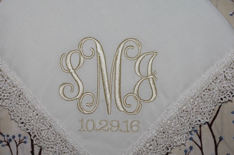 His and Hers Wedding monogram initials embroidered handkerchief for mother of the bride and as bride monogram gift image 3