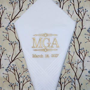 Groom wedding embroidered 3 initial monogram handkerchief, Father of the pride wedding hanky and in-law wedding gift, wedding monogram hanky