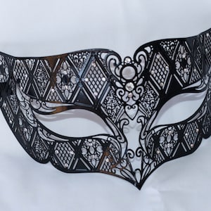 masquerade mask, black lace phantom metal masquerade mask fit for new years masquerade parties