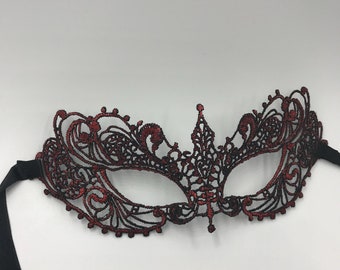 Masquerade mask, lace mask, Red masquerade lace mask fit for masked Ball, New years