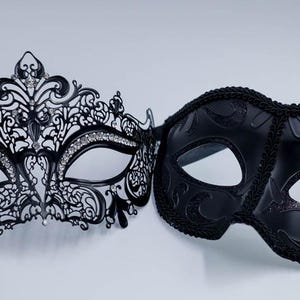 His and hers masquerade black mask, couples perfect black metal and phantom masquerade mask