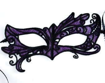 lace black and purple masquerade mask, steampunk masquerade mask, masquerade black lace for masquerade parties, new years mask