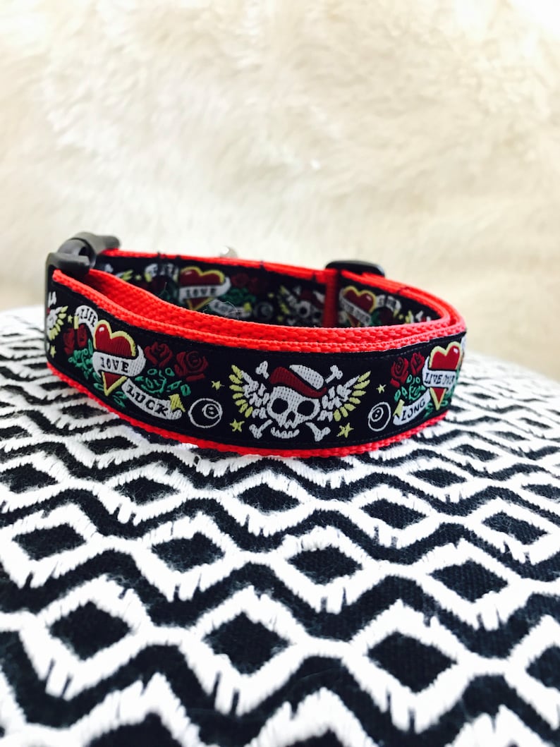 1 inch Dog collar Dog collar pet accesory red dog collar with black tone ribbon design pet jewerly Pet supplies