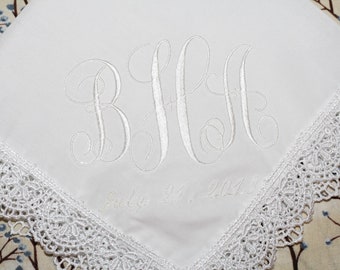 Wedding personalized monogram interlock bride handkerchief or bridesmaid wedding gift, wedding keepsake