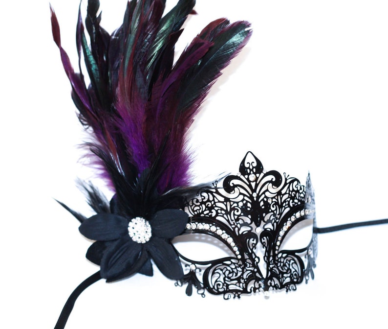 Masquerade mask masquerade mask with flower a white gem and Etsy