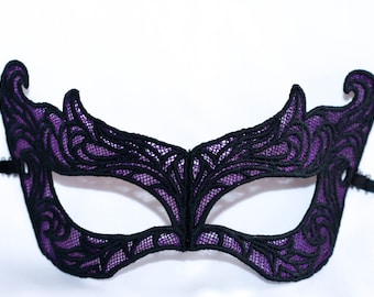 Lace masquerade mask, Black and purple masquerade custom mask, raven halloween costume mask, masquerade ball party mask