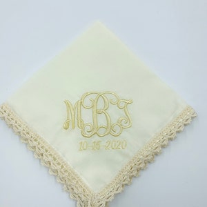 wedding ivory embroidered handkerchief, no ugly crying wedding handkerchief, embroidered wedding hanky gift monogram initials