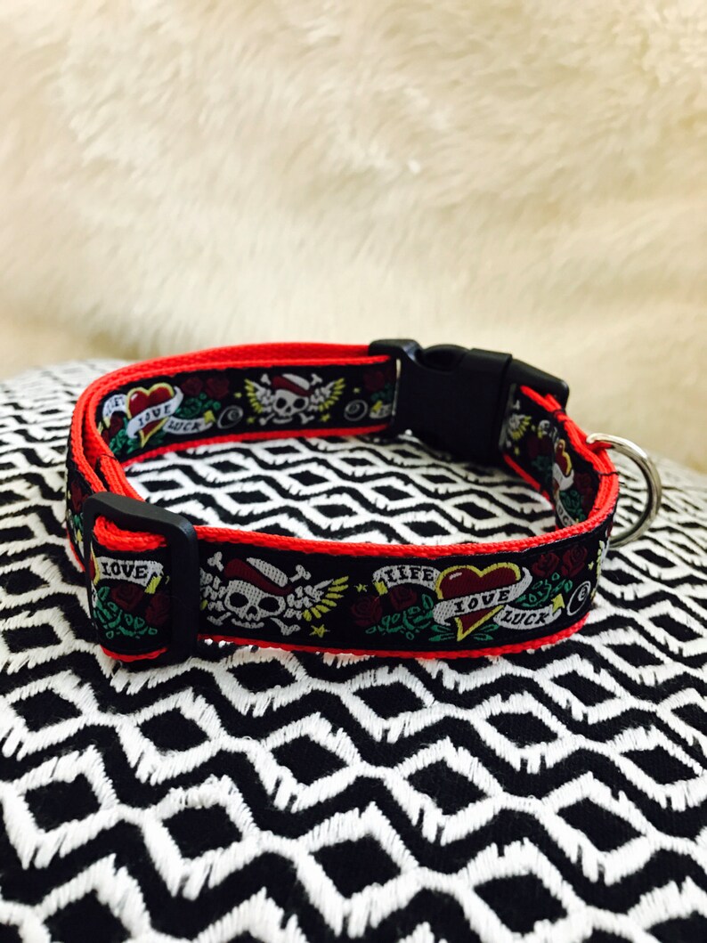 1 inch Dog collar Dog collar pet accesory red dog collar with black tone ribbon design pet jewerly Pet supplies