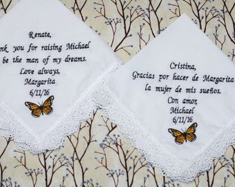 moeder van de bruid en moeder van de bruidegom bruiloft geborduurde zakdoek, huwelijksgeschenk