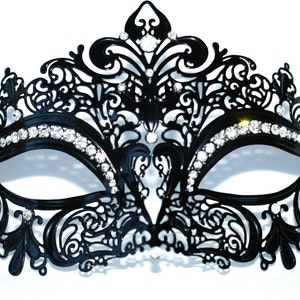 Masquerade mask, Metal masquerade mask, filigree black lace mask, wedding mask, Prom masquerade