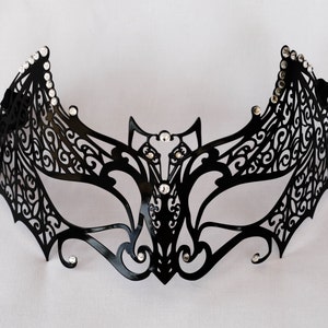 masquerade mask, metal masquerade mask, black lace laser cut masquerade mask, batwoman costume mask