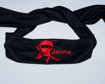 Accesorio para el cabello para fiesta de cumpleaños, diadema personalizada bordada de ninja, diadema ninja negra