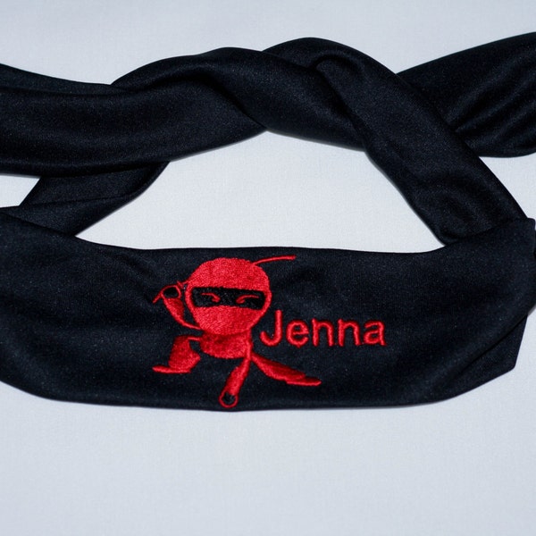 Fête d’anniversaire accessoire cheveux, Ninja brodé personnalisé serre-tête, bandeau de ninja noir