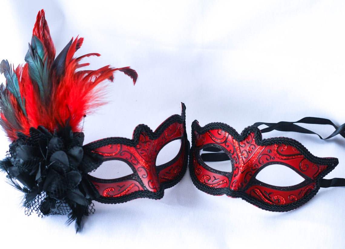 Red and Black Phantom His and Hers Couples Masquerade Masks - Etsy