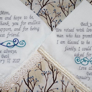 mother of the bride and mother of the groom wedding embroidered handkerchief, wedding gift,aunt wedding gift