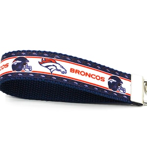 Denver Broncos football design, ribbon wristlet keyfob grab keychain accesory, Gift under 5 dollars, Valentine gift basket